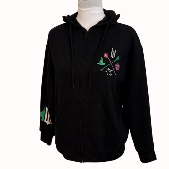 Wicked Womens Black Hoodie Size XS Sweatshirt Embroidery Witchy Kangaroo Pockets - Picture 5 of 16